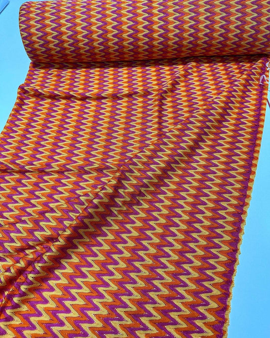 Chevron Zigzag Knit Jersey Fabric in Orange Yellow and Purple
