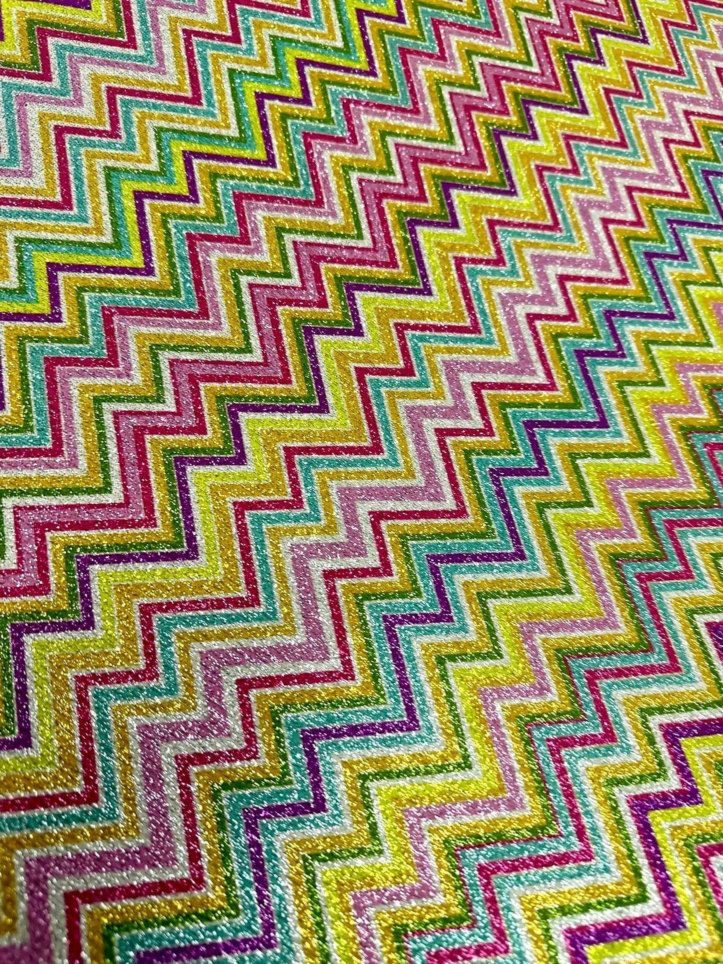 Multicolor Shimmer Zigzag Knit Fabric