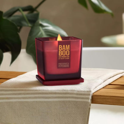 Bamboo Pomegranate & Pepperwood Large Soy Candle  40 Hours Burn - Crackling Wick