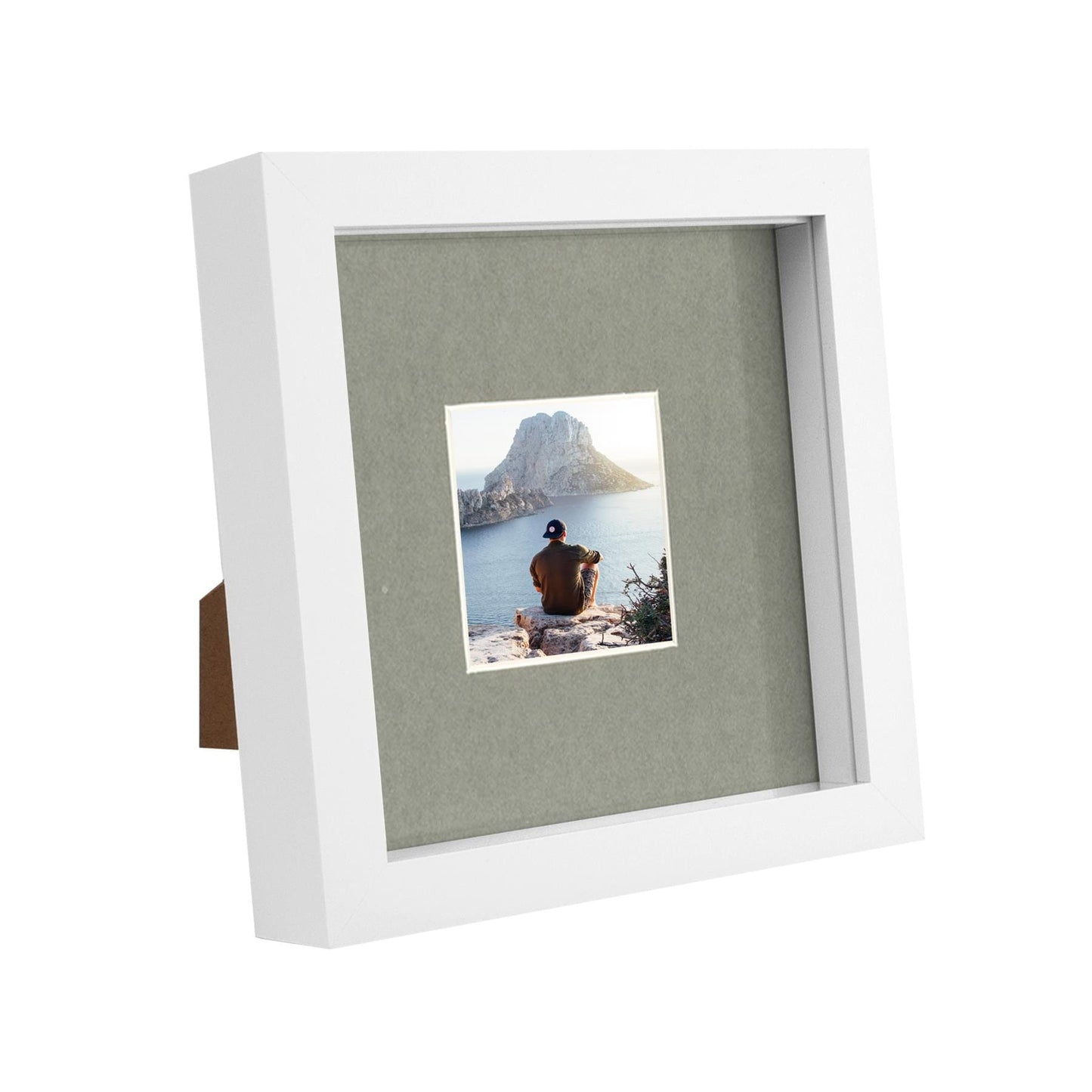 6" x 6" White 3D Box Photo Frame - with 2" x 2" Mount