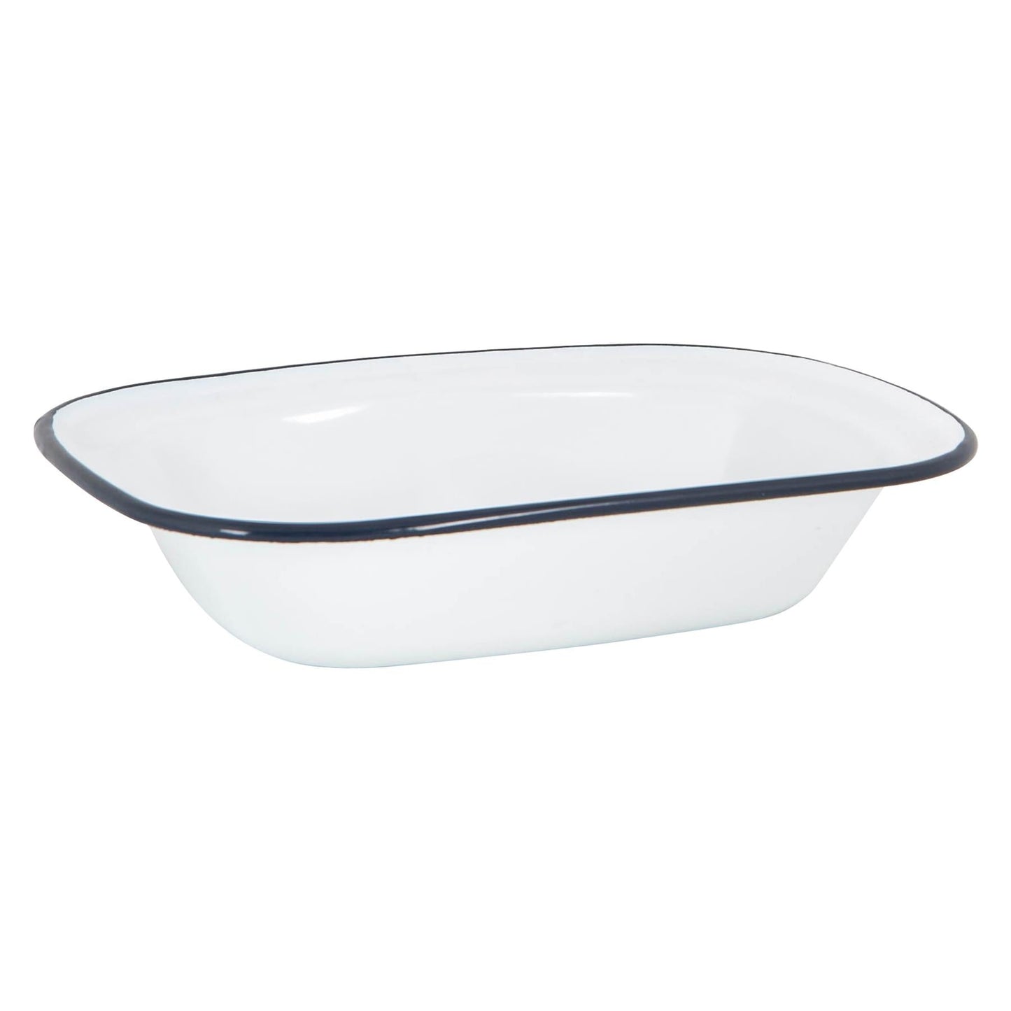 16 x 12cm White Enamel Pie Dish - Navy