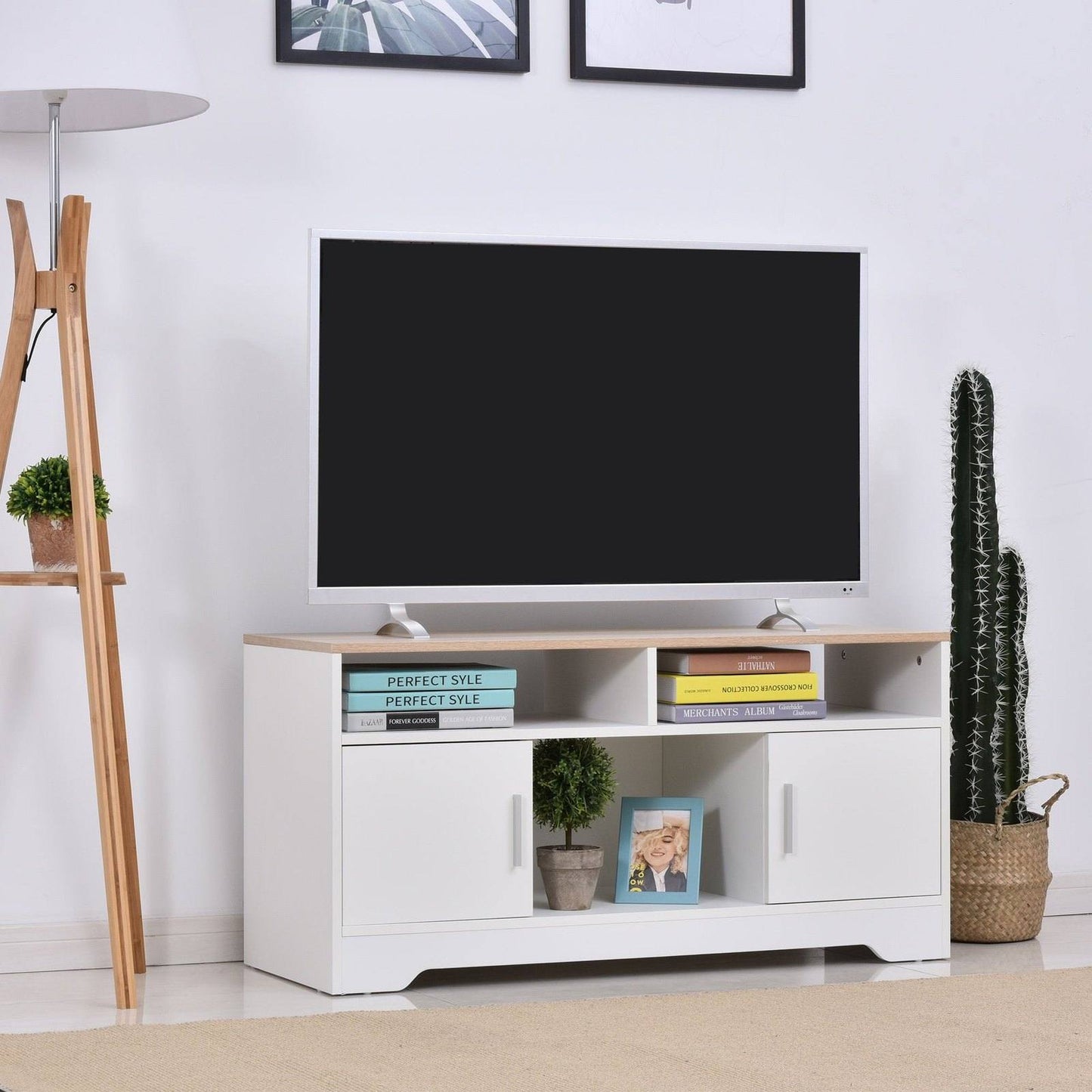 Boxy Tv Stand With Wood-Effect Table Top