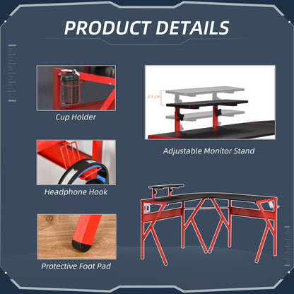 Gaming Desk L-Shaped Corner Computer Table for Home Office PC Workstations with Adjustable Monitor Stand Cup Holder Headphone Hook 125x125x75cm