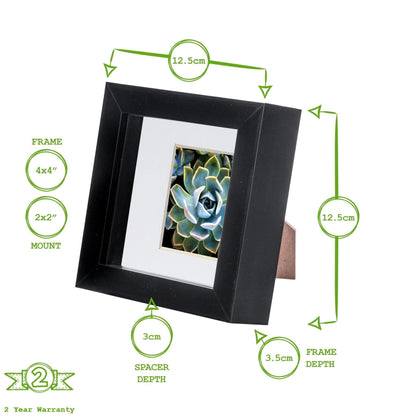 4" x 4" White 3D Box Photo Frame - with 2" x 2" Mount