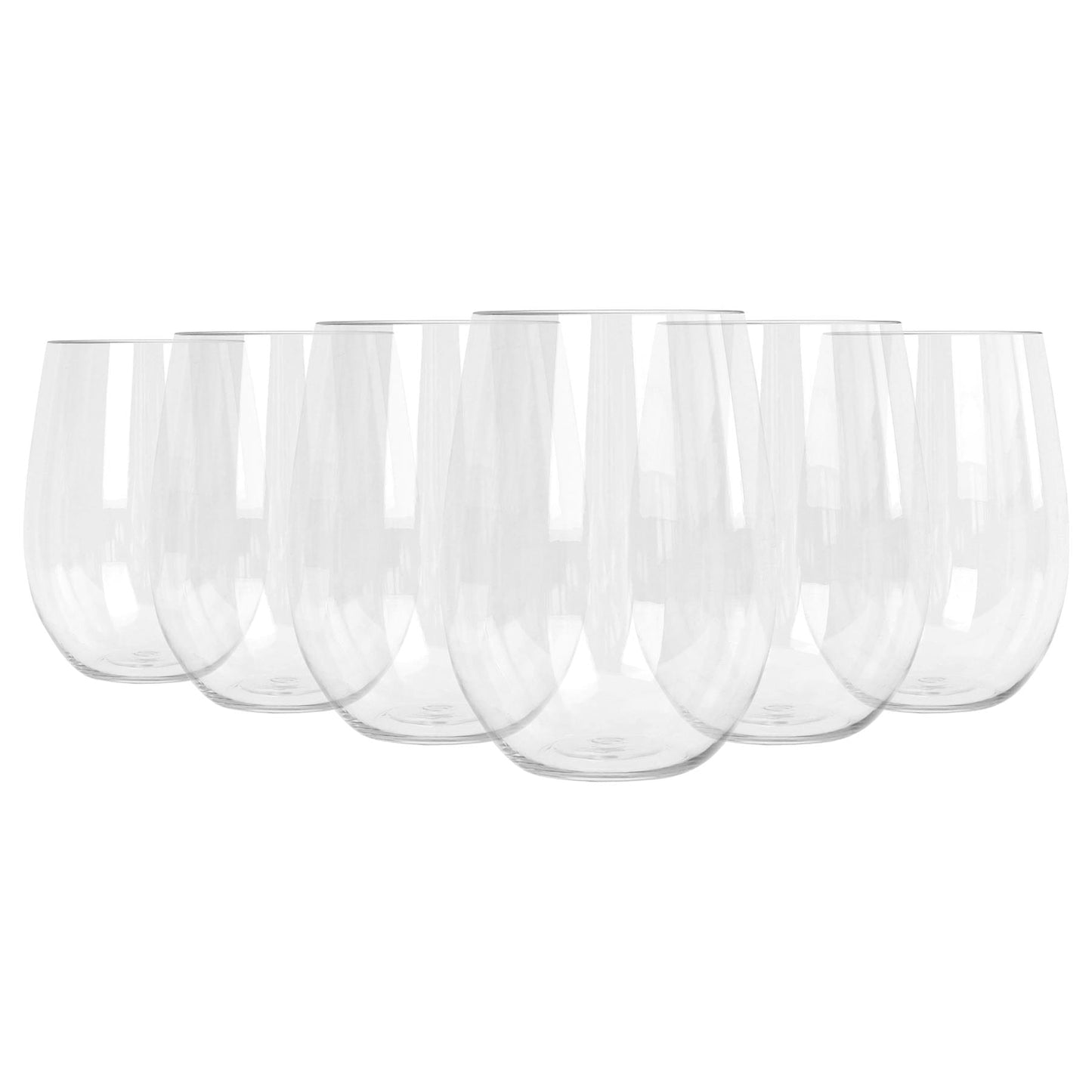 480ml Reusable Plastic Stemless Wine Glasses - Pack of Six
