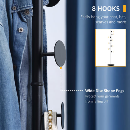 Slimline Metal Coat Stand With Round Hooks - Black