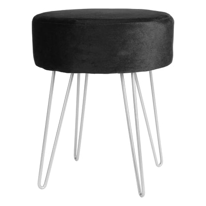 Black Round Velvet Footstool