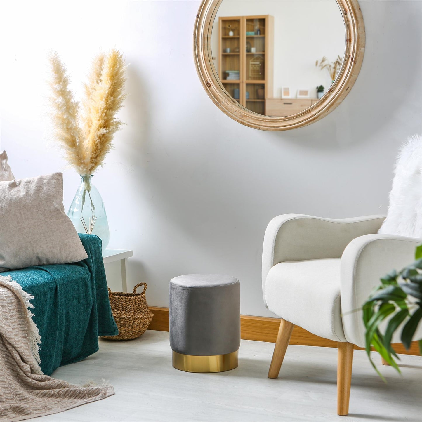 Round Velvet Footstool