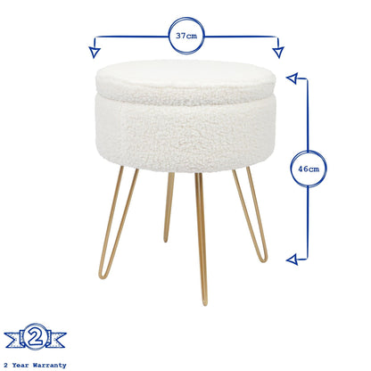 Cream H46 x D37cm Round Boucle Storage Footstool
