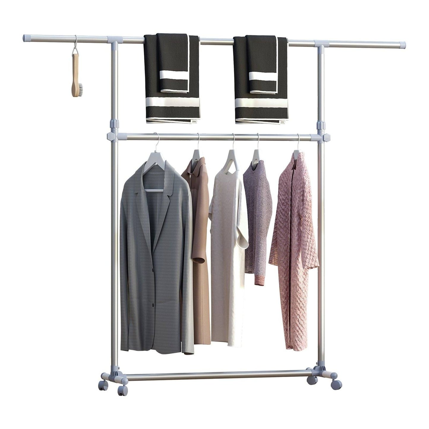 Homcom Heavy Duty Clothes Hanger Garment Rail Hanging Display Stand Rack With Wheels Adjustable