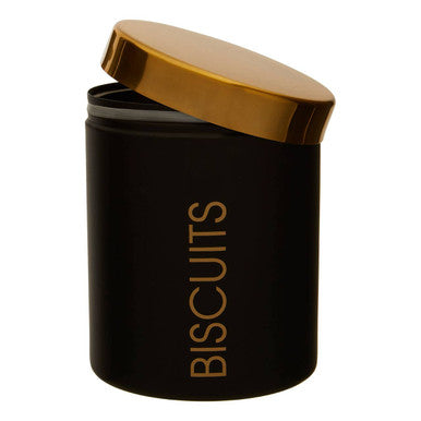 Liberty Black Enamel Biscuit Canister with Gold Lid