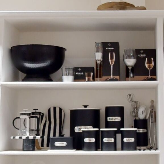 Liberty Black Enamel Coffee Canister With White Marble Lid