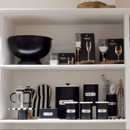 Liberty Black Enamel Coffee Canister With White Marble Lid