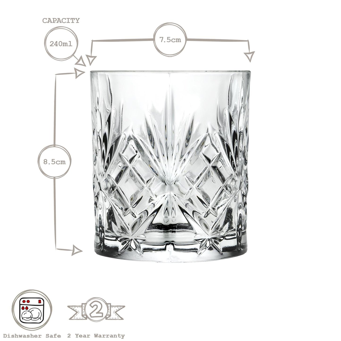 240ml Crystal Melodia Whisky Glasses - Pack of 6