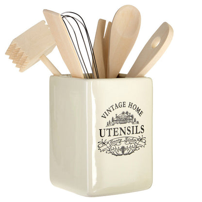 Vintage Home Square Cream Utensil Holder With 6 Utensils