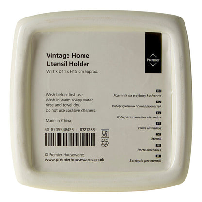 Vintage Home Square Cream Utensil Holder With 6 Utensils