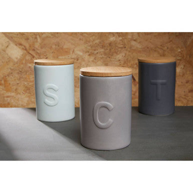 Fenwick Light Grey Coffee Canister With Bamboo Lid