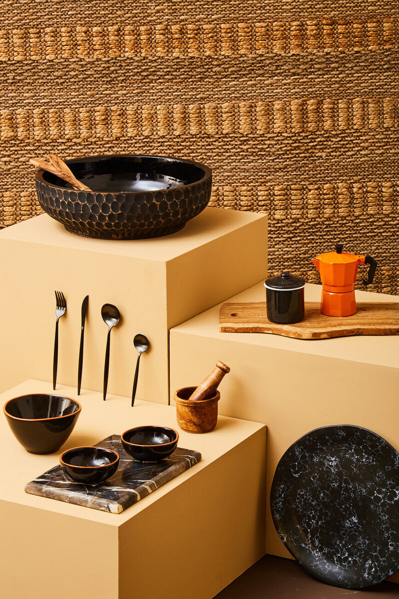 Calisto Black Glazed Terracotta Set of 2 Small Bowls