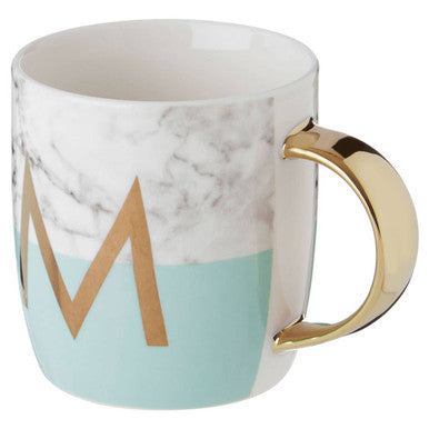 Frosted Deco Marble Effect and Pastel Green Monogram Mug, M