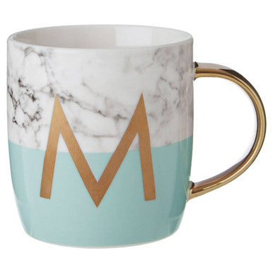 Frosted Deco Marble Effect and Pastel Green Monogram Mug, M