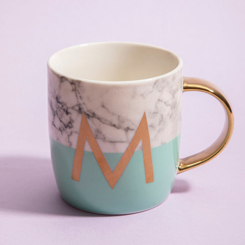 Frosted Deco Marble Effect and Pastel Green Monogram Mug, M
