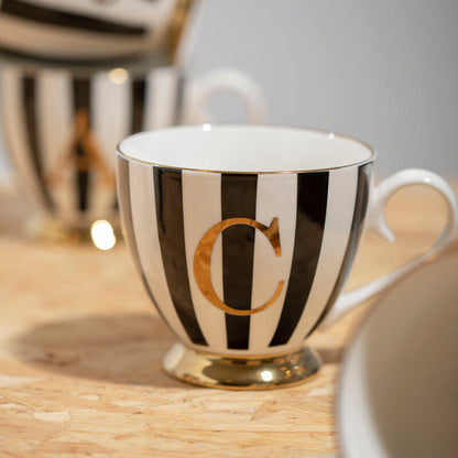 Duchess Black and White Monogram Mug, C