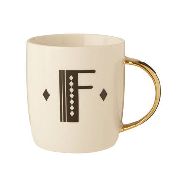 Diamond Deco White Monogram Mug, F
