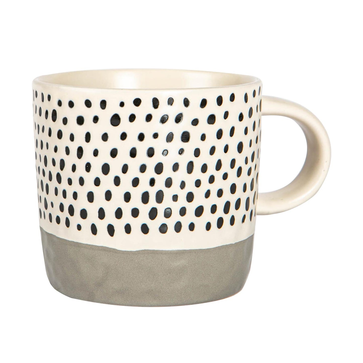 385ml Grey Colour Block Spot Portuguese Stoneware Coffee Mugs - Pack of Six