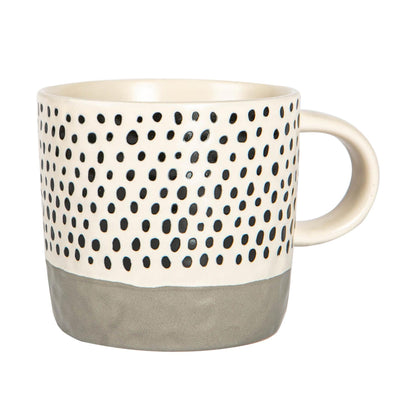 385ml Grey Colour Block Spot Portuguese Stoneware Coffee Mugs - Pack of Six