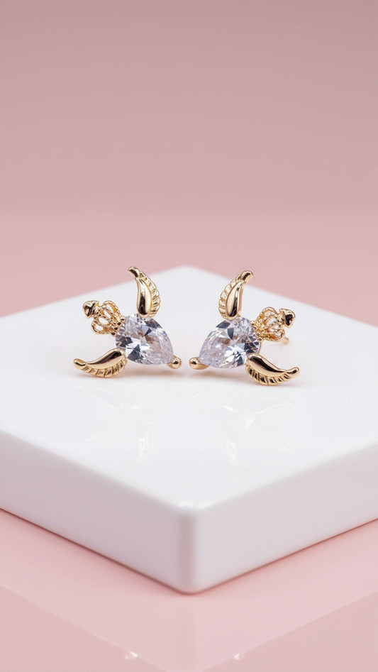 Crowned Wing Crystal Stud Earrings