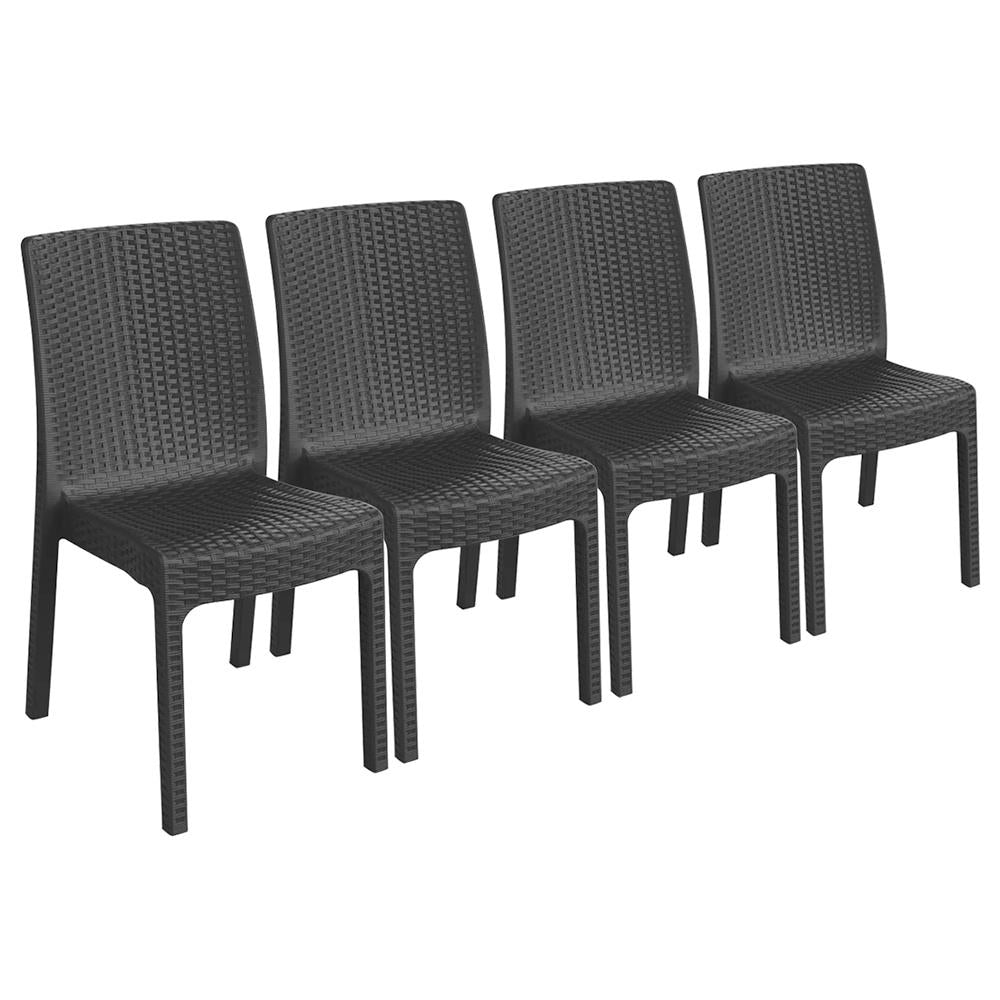 4 piece Rattan Effect Garden Dining Chairs - Anthracite