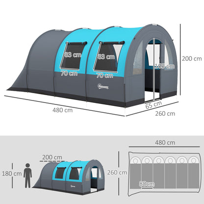 Outsunny Camping Tent, 3000mm Waterproof Family Tent for 5-6 Man, Grey and Blue