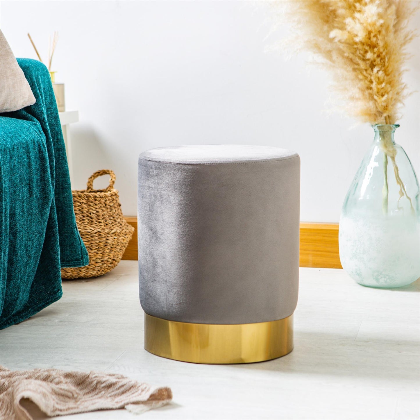 Round Velvet Footstool