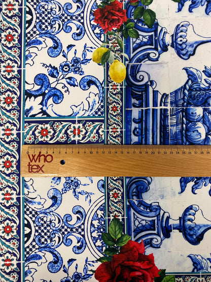 Majolica Mosaic Pattern Italian Tile Fabric