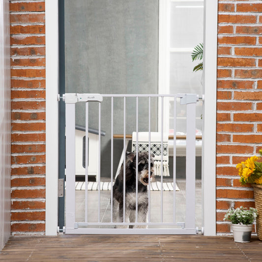Pawhut Adjustable Pet Safety Gate Dog Barrier Home Fence Room Divider Stair Guard Mounting White 76 H X 75-82W cm