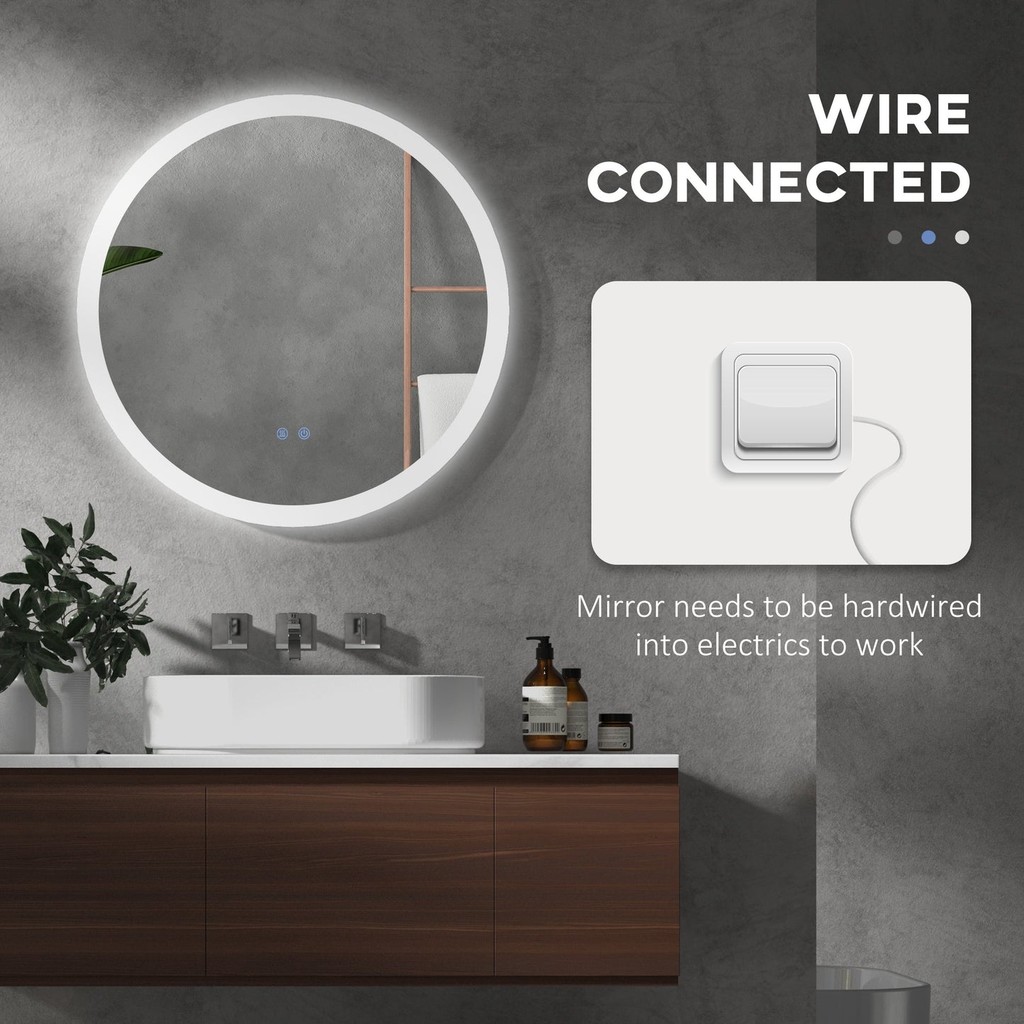 kleankin Round Bathroom Mirror with LED Lights
