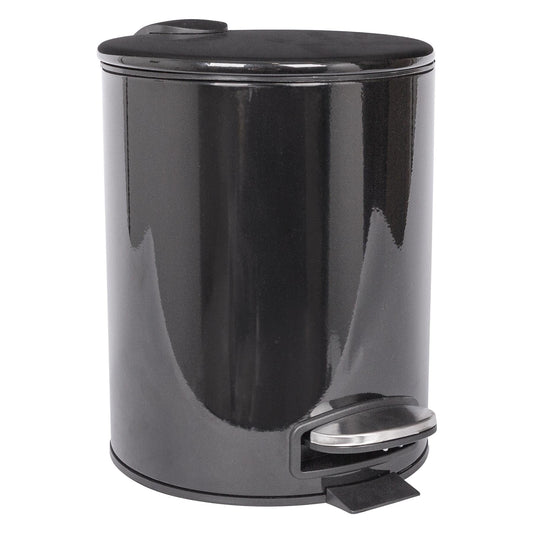5L Black Round Stainless Steel Pedal Bin