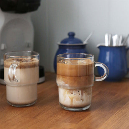 12pc 350ml Cozy Stacking Glass Coffee Cups & Saucers Set