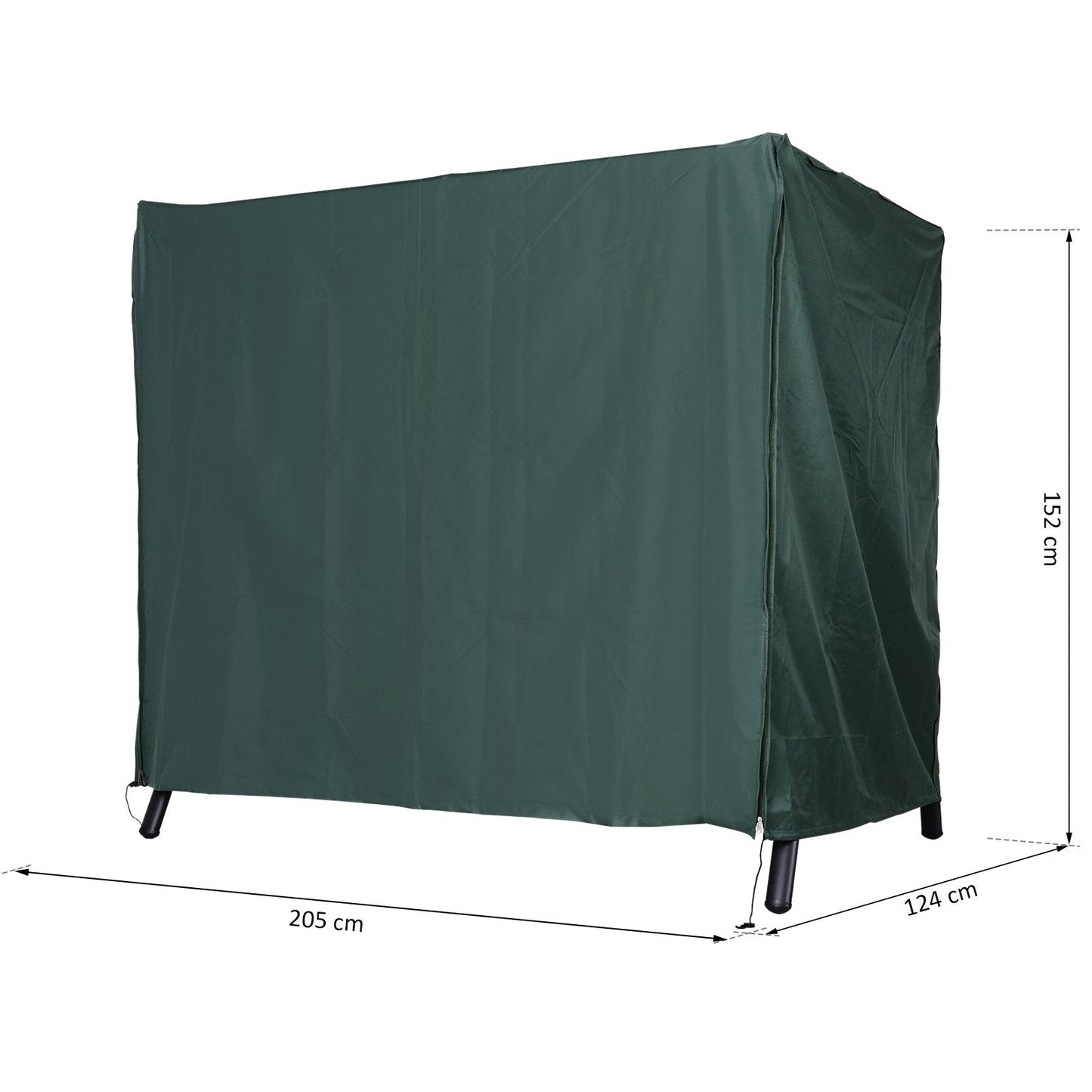 600D Oxford Patio Swing Chair Cover Outdoor Garden Furniture Rain Protection Protector Waterproof Anti-UV Green 205L x 124W x 164H cm