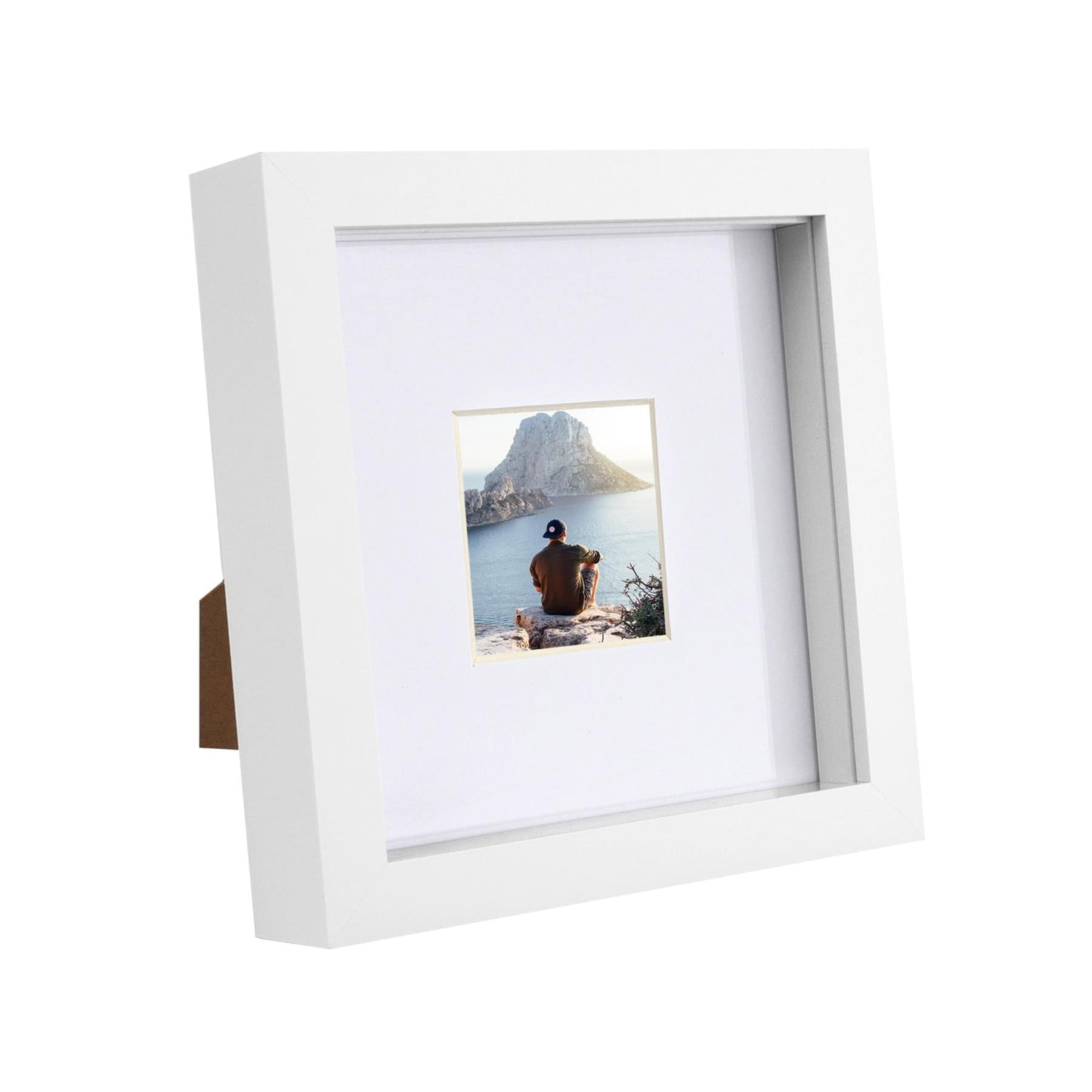 6" x 6" White 3D Box Photo Frame - with 2" x 2" Mount