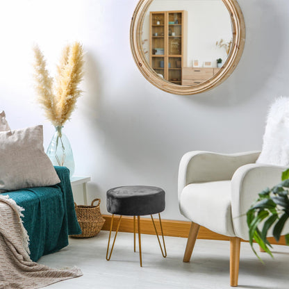 Black Round Velvet Footstool