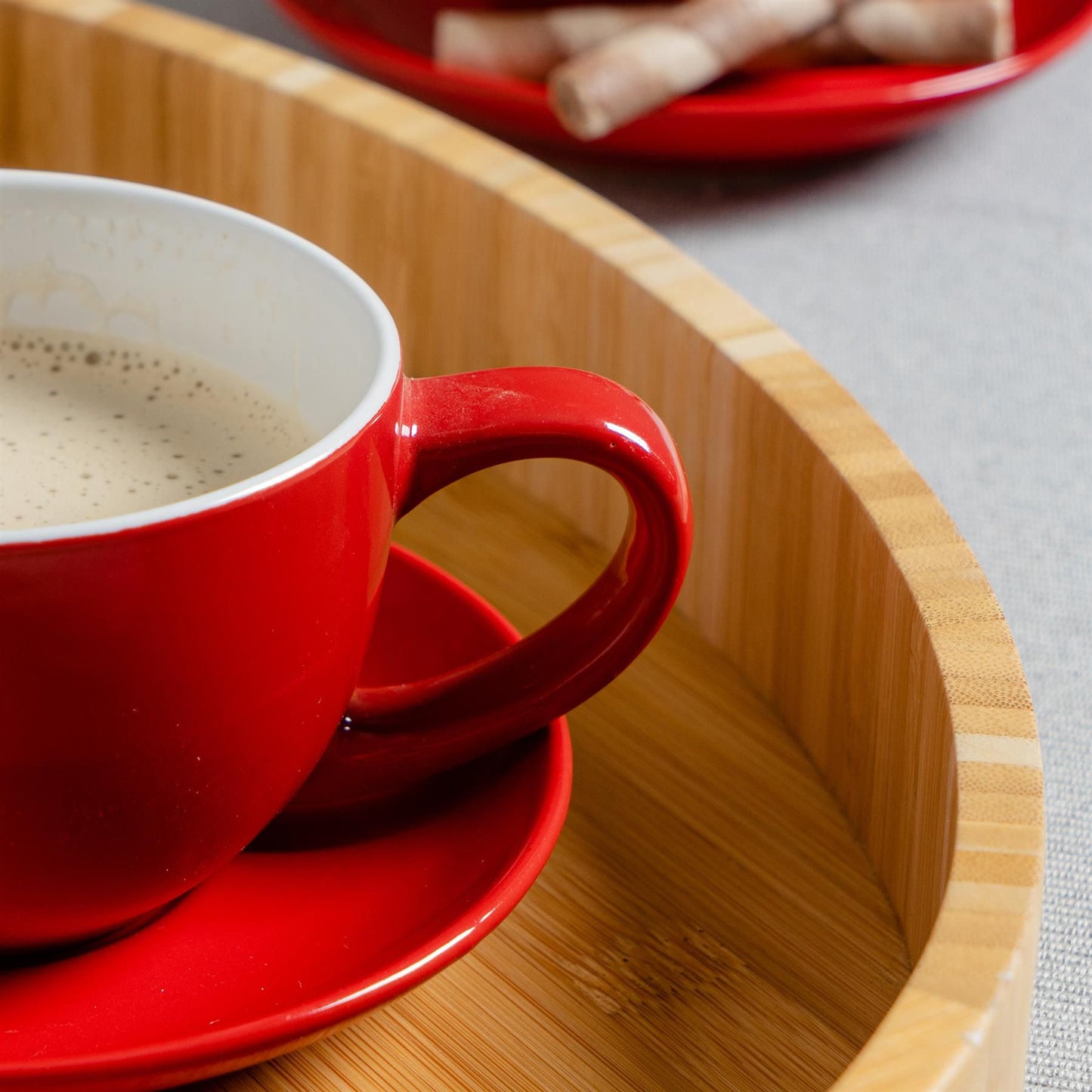 250ml Red Cappuccino Cups & Saucers - Pack of Six