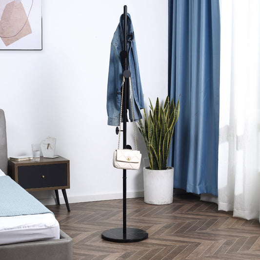 Slimline Metal Coat Stand With Round Hooks - Black
