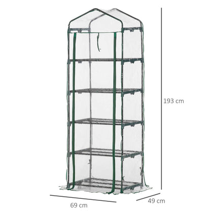 5 Tier Mini Greenhouse Outdoor Flower Stand Green House PVC Cover Portable Shed Metal Frame Transparent 69 x 49 x 193cm