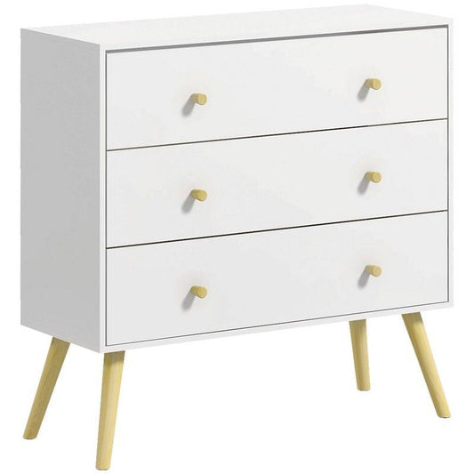 Chest Of Drawers 3-Drawer Storage Organiser Unit With Wood Legs For Bedroom Living Room White
