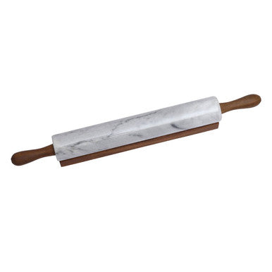 Salerno White Marble Rolling Pin With Wooden Handles