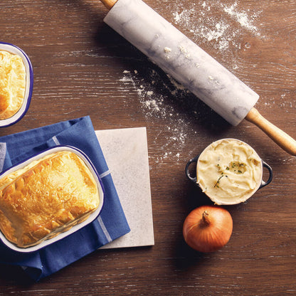 Salerno White Marble Rolling Pin With Wooden Handles