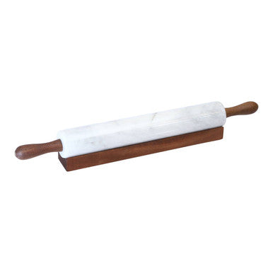 Kindia White Marble Rolling Pin With Wooden Stand