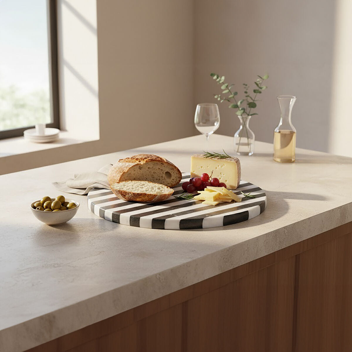 Soma Small Black and White Marble Round Cheese Board