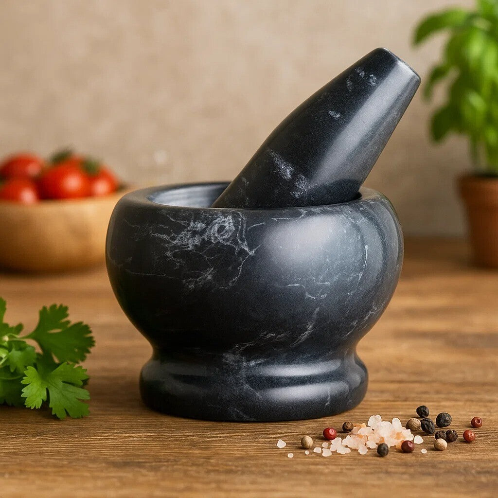 Marmore Black Marble Mortar And Pestle Set